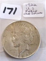 1922 U.S. Silver Peace One Dollar Coin