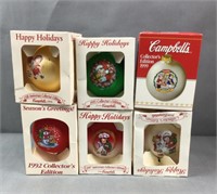 6 antique cam bell soup Christmas ornaments