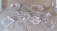 Large lot etched cut crystal, bowls have sawtooth