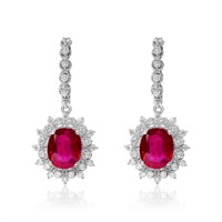 14K WHITE GOLD 8CT RUBY 1.00CT DIAMOND EARRINGS