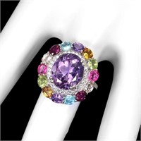 Natural Amethyst & Multi Gems Ring