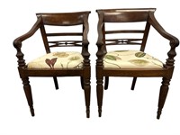 Pair of modern mahogany carved armchairs