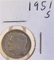 1951 S Roosevelt Silver Dime