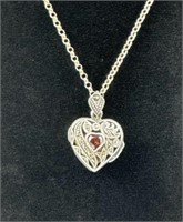 925 Silver Garnet & Marcasite Heart Necklace