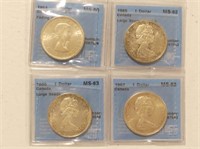 FOUR GRADED 1964-1967 CANADIAN ONE DOLLAR COINS