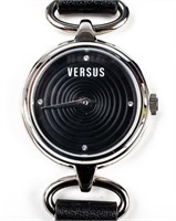 Versus Versace Black Leather & Stainless Watch