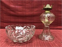 2 patterned glass items: 2 mold oil lamp and
