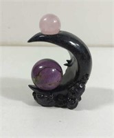 Decorative Moon With Hand Carved Polished Stone