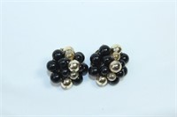 Black and Golden Pearl Ear Clip-Ons