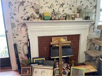 All items on mantle and floor, stool pictures,