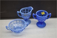 Imperial Blue Glass Lot Beaded Blocked Pattern