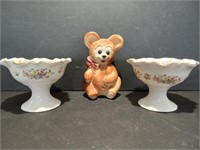 2 Vintage Ceramic Floral Candy Dishes and Ceramic