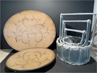 Wooden Oval Trays and Blue Nesting Baskets