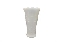 Elegant White Milk Glass Bud Vase with Scalloped E