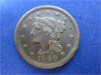 1849 BRAIDED HAIR LARGE CENT - GOOD DETAILS