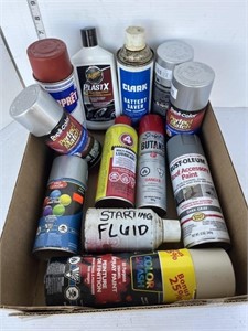 Box lot of butane, automotive paint, starting