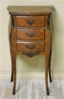 Louis XV Style Inlaid Mahogany Bombe Side Chest.