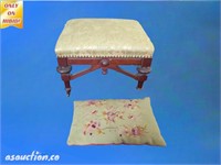 Footstool and needlepoint pillow