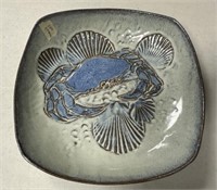 Signed BL Crab Glazed Pottery Serving Bowl