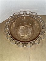 9.5" PINK OPEN LACE DEPRESSION GLASS SERVING BOWL