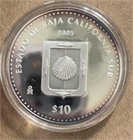 Mexico 2005 $ 10 pesos estado baha cali proof .999