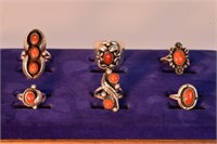 Six Sterling & Coral Rings