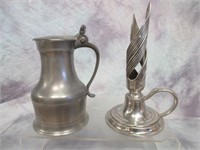 Old Pewter Pitcher & Aluminum Candle Holder