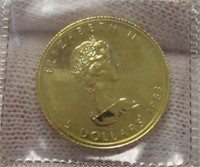 1983 $5 1/10 OZ .999 FINE GOLD CANADIAN MAPLE LEAF