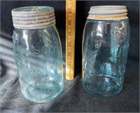 Early Quart Mason Blue Jars