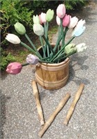 Wooden Bucket With Wooden Forever Flowers