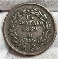 1889-MO Mexico 1 Centavo Copper Coin XF