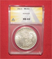 1921 Morgan Silver Dollar  MS63  ANACS