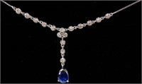 Jewelry 14k White Gold Sapphire & Diamond Necklace