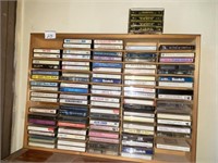 Cassette tapes with wooden shelf