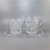 54 Crystal Cream and Sugar with Tray Floral Design