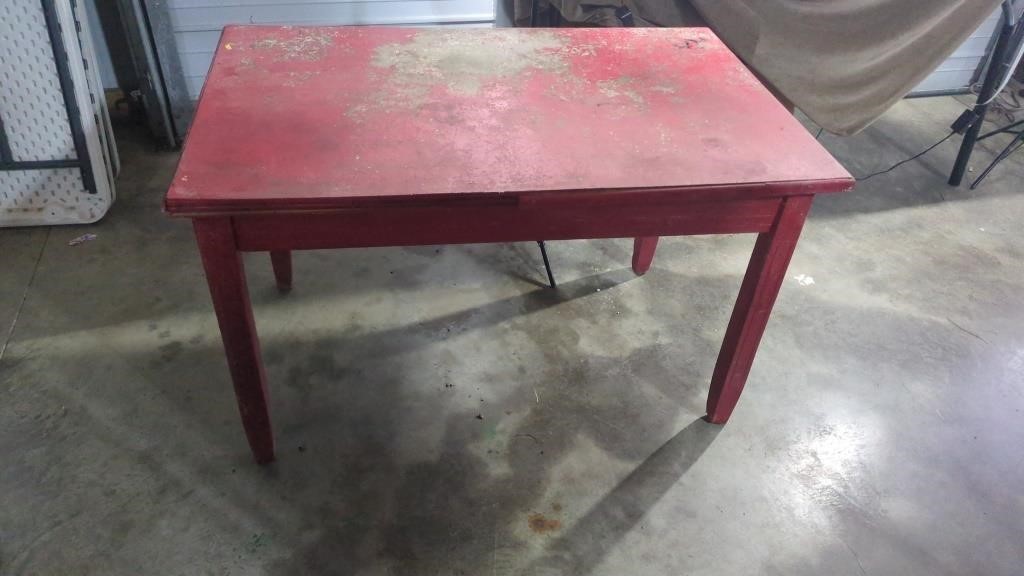 RED PRIMITIVE TABLE 29" TALL X 48" X 30"