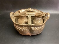 Unusual Pottery Tea Set with Cover
