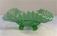 GREEN OPALESCENT FRILLED PATTERNED GLASS BOWL