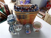 Patriotic:  basket, snowman, mug & small crock