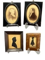 4 Antique Style Silhouettes, Portraits Framed