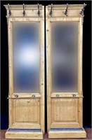 (2) Rustic Pine Wood Mirrored Hall Trees W/ Mirror