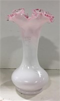 White and pink art glass vase