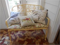 Cream Colored Painted Metal Bench with Cushion