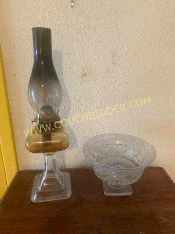 Glass Oil Lamp & Glass Bowl Candle Holder
