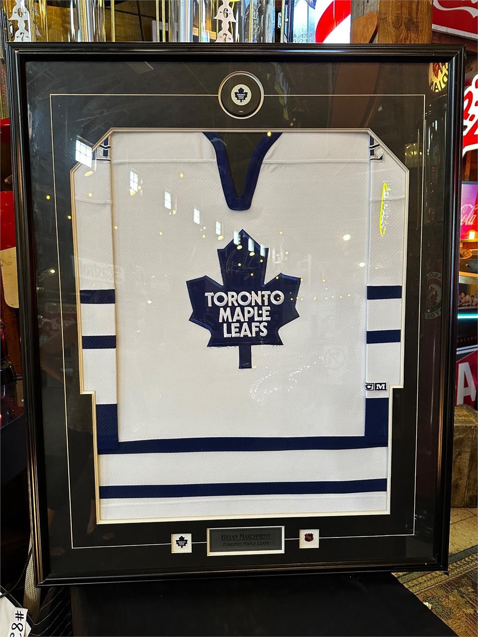 35 x 42” Bryan Marchment Signed Leafs Jersey