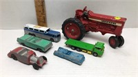 6 VINTAGE DIECAST CARS / TRACTOR TOYS