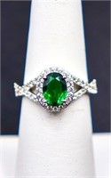 Sterling oval cut emerald ring, lab grown