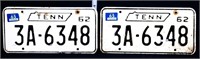 Pair 1962 TN license plates