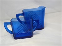 Vintage Hazel Atlas Chevron Cobalt Blue Art Deco