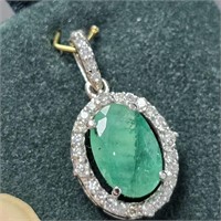 $2445 10K  Emerald(2.8ct) Diamond(0.35ct) Pendant